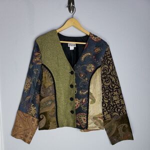 Vintage NWT Zoe California Womens XL Wool Blends Patchwork Tapestry Jacket 1561